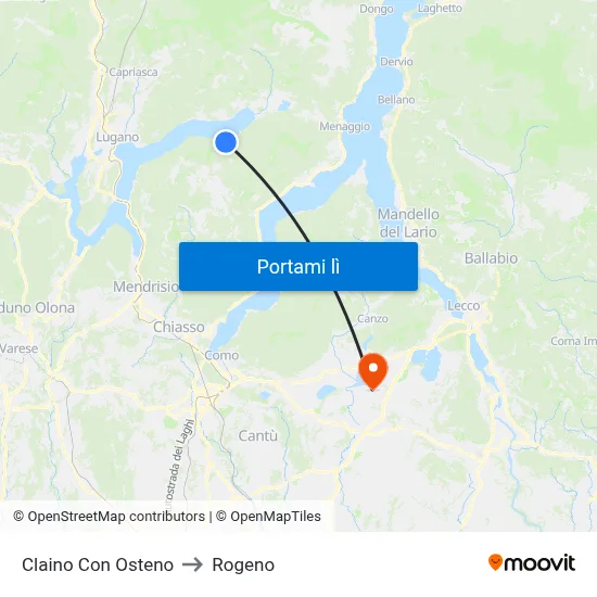 Claino Con Osteno to Rogeno map
