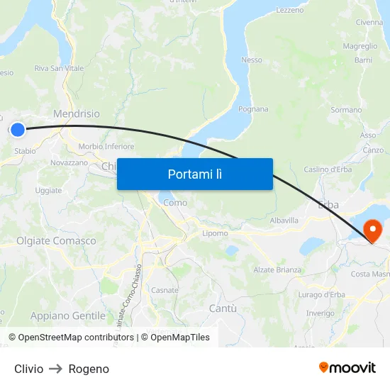 Clivio to Rogeno map