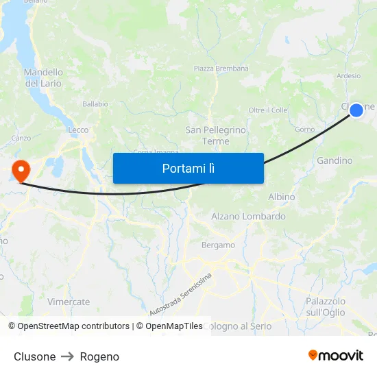 Clusone to Rogeno map