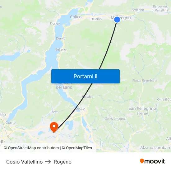 Cosio Valtellino to Rogeno map