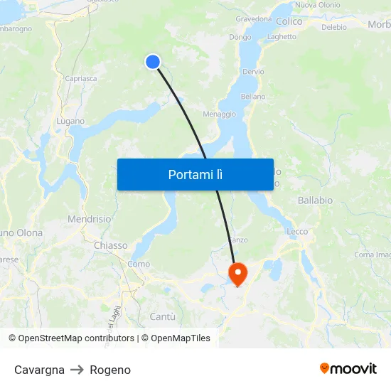 Cavargna to Rogeno map