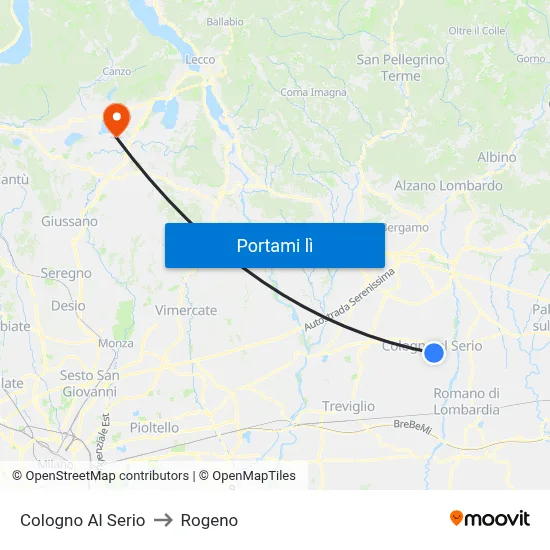 Cologno Al Serio to Rogeno map