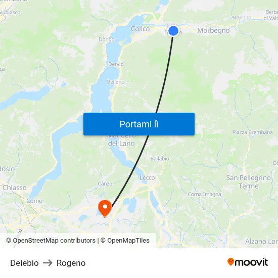 Delebio to Rogeno map