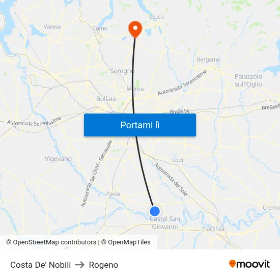 Costa De' Nobili to Rogeno map
