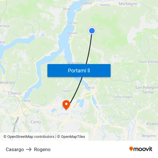 Casargo to Rogeno map