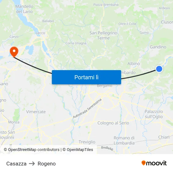 Casazza to Rogeno map