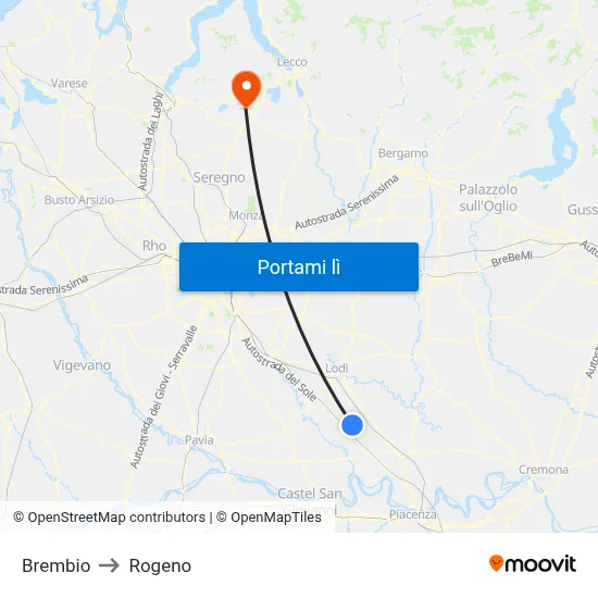 Brembio to Rogeno map