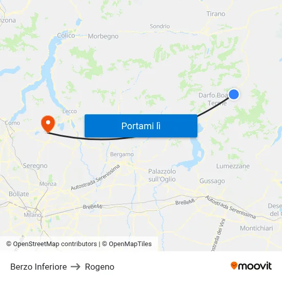 Berzo Inferiore to Rogeno map