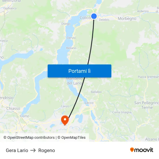 Gera Lario to Rogeno map