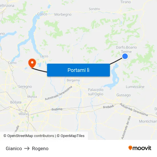 Gianico to Rogeno map