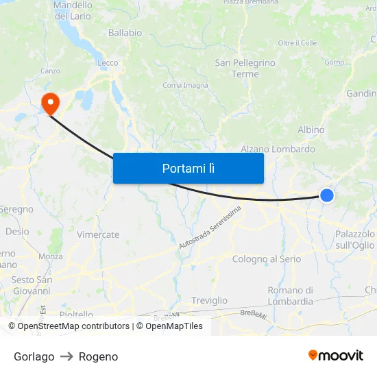 Gorlago to Rogeno map