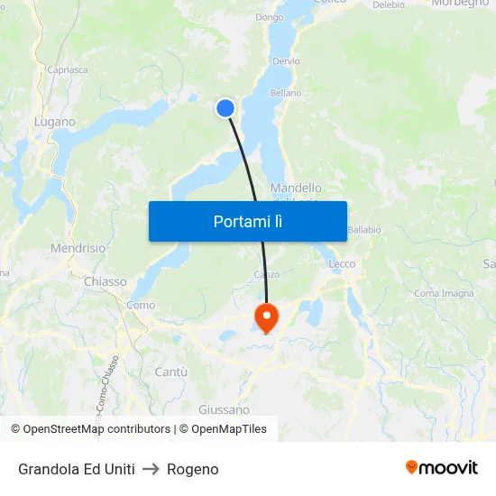Grandola Ed Uniti to Rogeno map