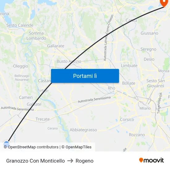 Granozzo Con Monticello to Rogeno map