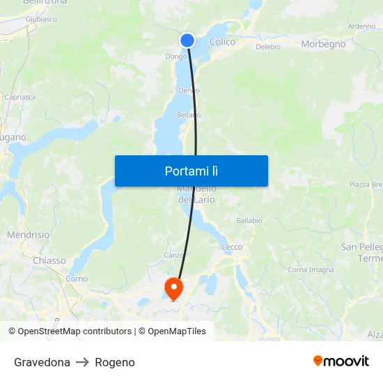 Gravedona to Rogeno map