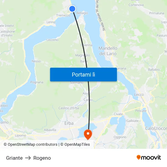 Griante to Rogeno map