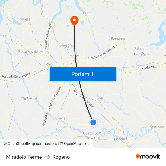 Miradolo Terme to Rogeno map