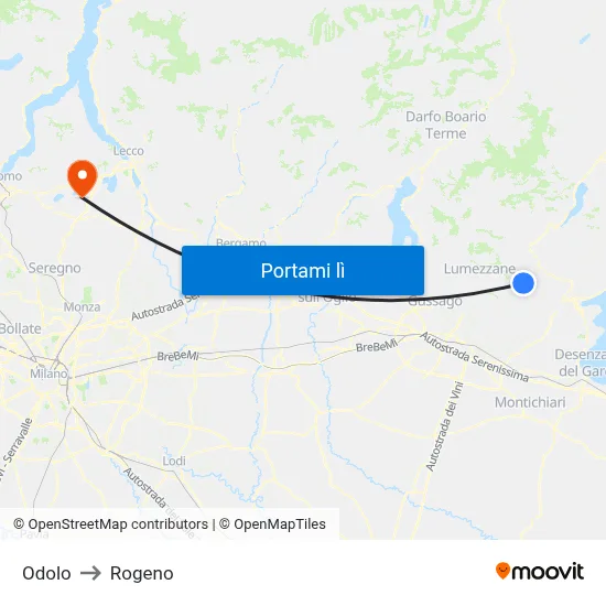 Odolo to Rogeno map