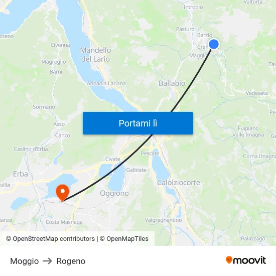 Moggio to Rogeno map