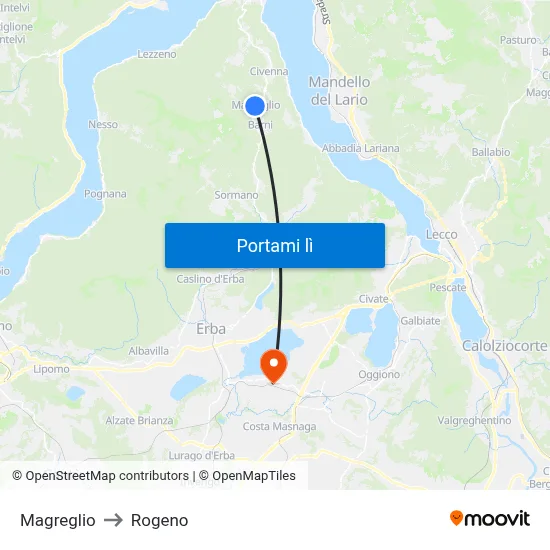 Magreglio to Rogeno map