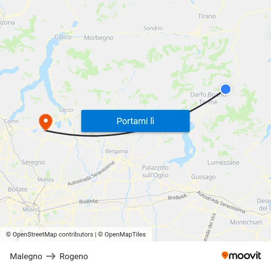 Malegno to Rogeno map
