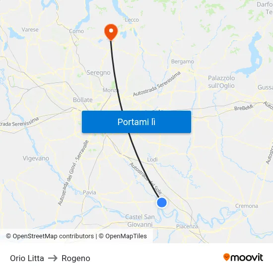 Orio Litta to Rogeno map