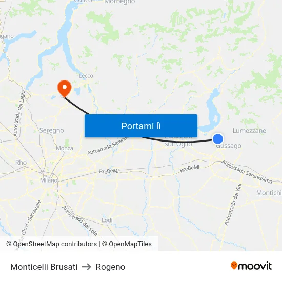 Monticelli Brusati to Rogeno map