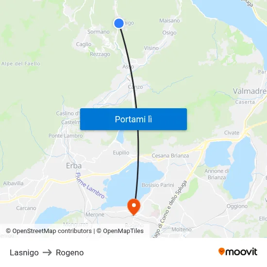 Lasnigo to Rogeno map