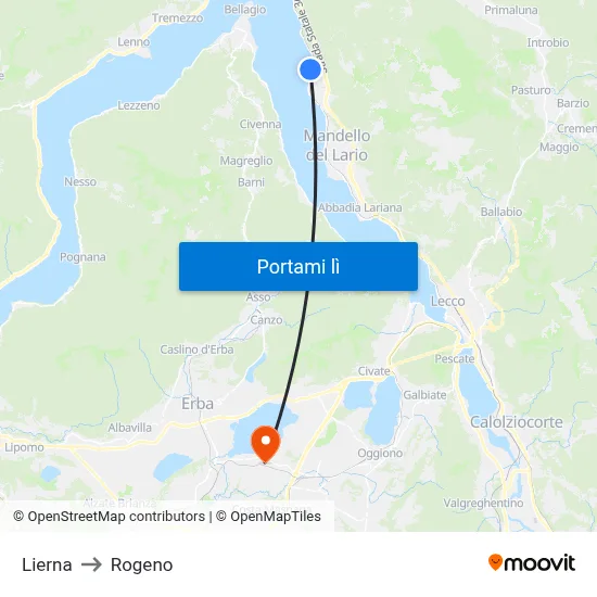 Lierna to Rogeno map