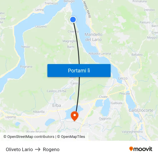 Oliveto Lario to Rogeno map