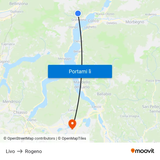 Livo to Rogeno map