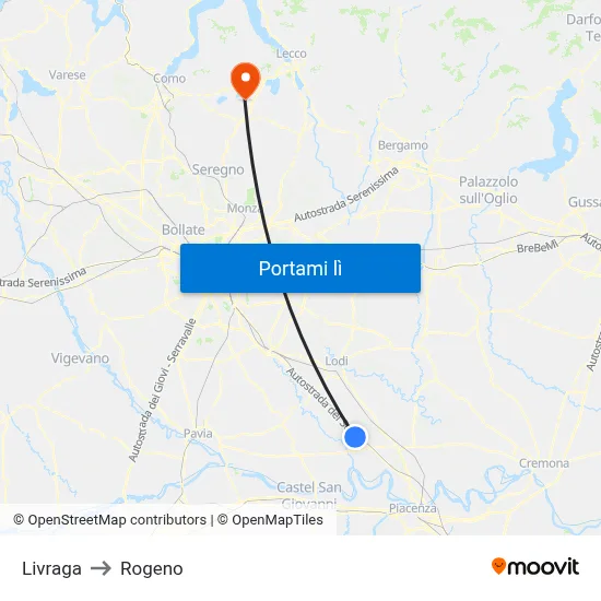 Livraga to Rogeno map