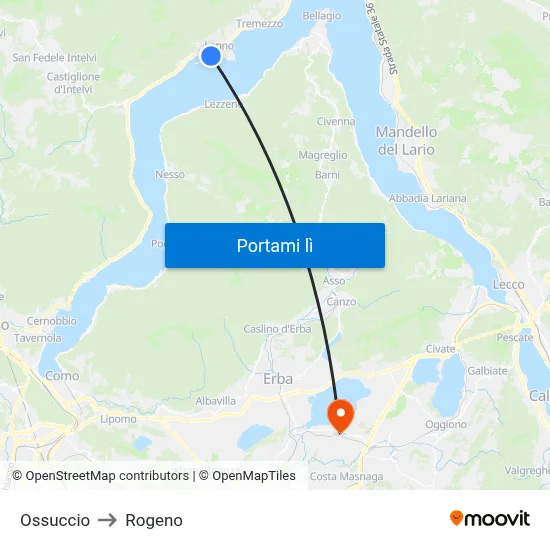 Ossuccio to Rogeno map