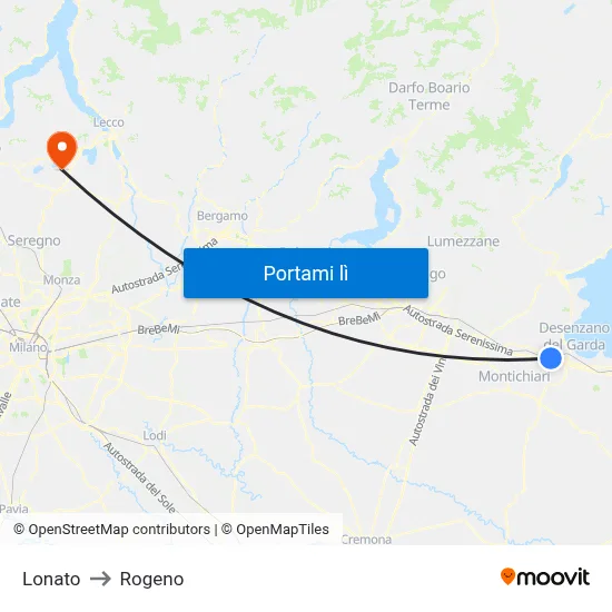 Lonato to Rogeno map