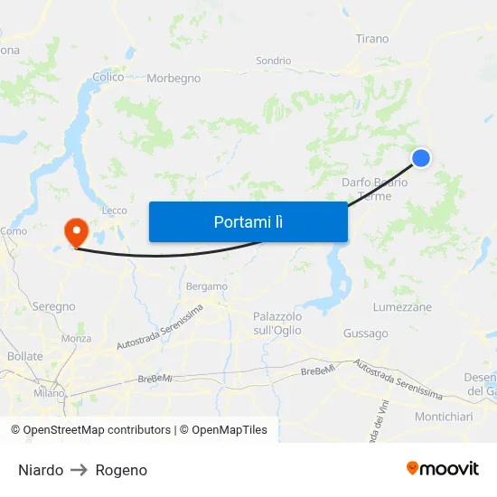 Niardo to Rogeno map