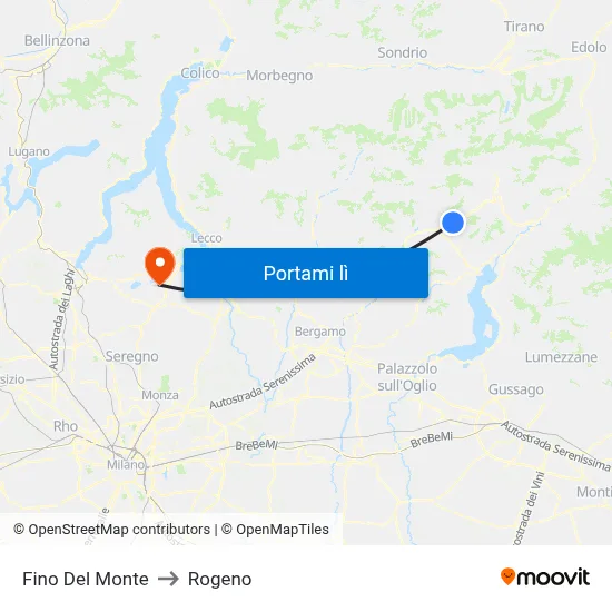 Fino Del Monte to Rogeno map