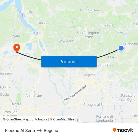 Fiorano Al Serio to Rogeno map
