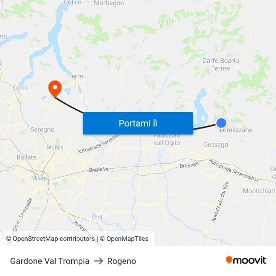 Gardone Val Trompia to Rogeno map