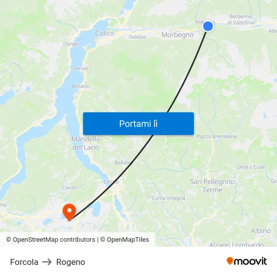 Forcola to Rogeno map