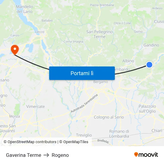 Gaverina Terme to Rogeno map