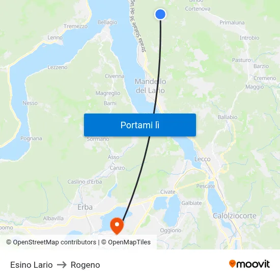 Esino Lario to Rogeno map