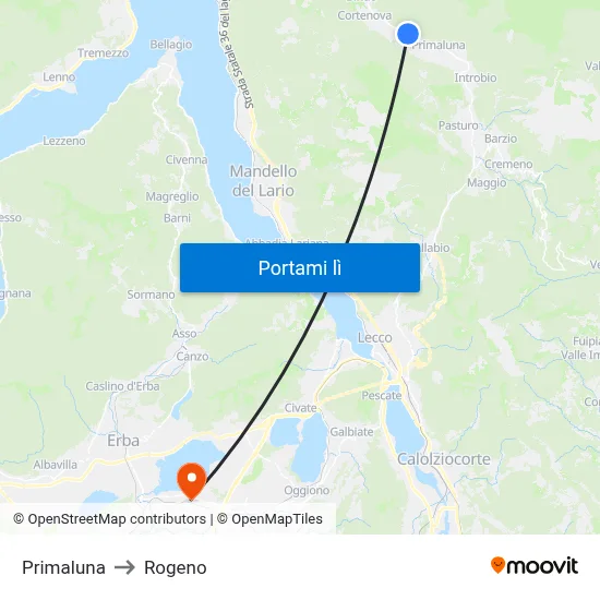 Primaluna to Rogeno map