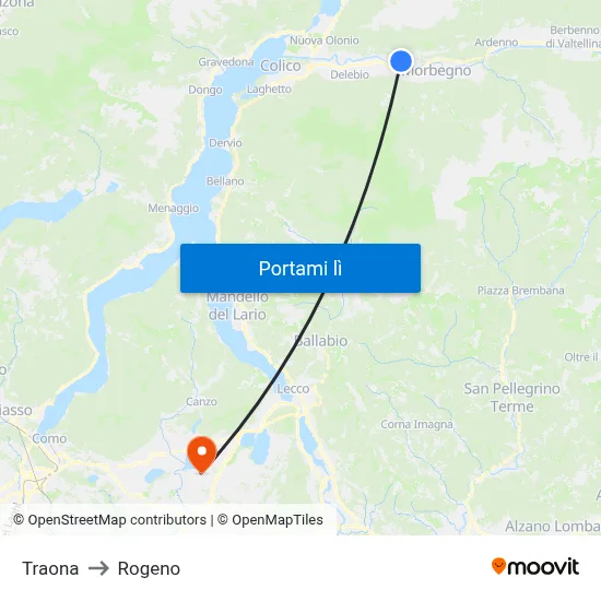 Traona to Rogeno map