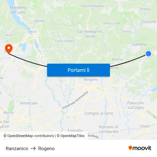 Ranzanico to Rogeno map