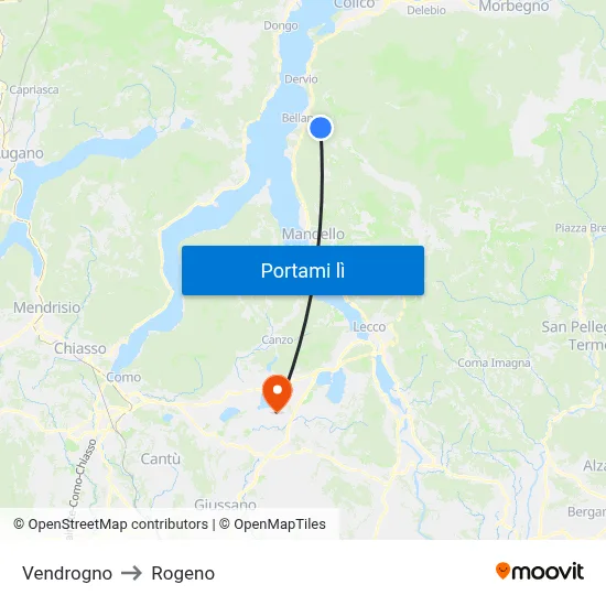 Vendrogno to Rogeno map