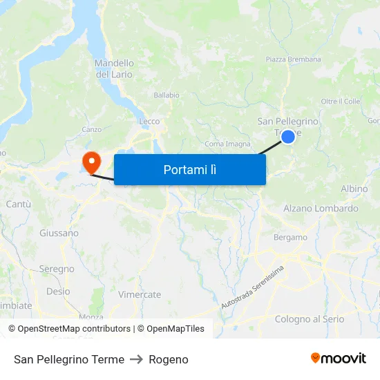 San Pellegrino Terme to Rogeno map