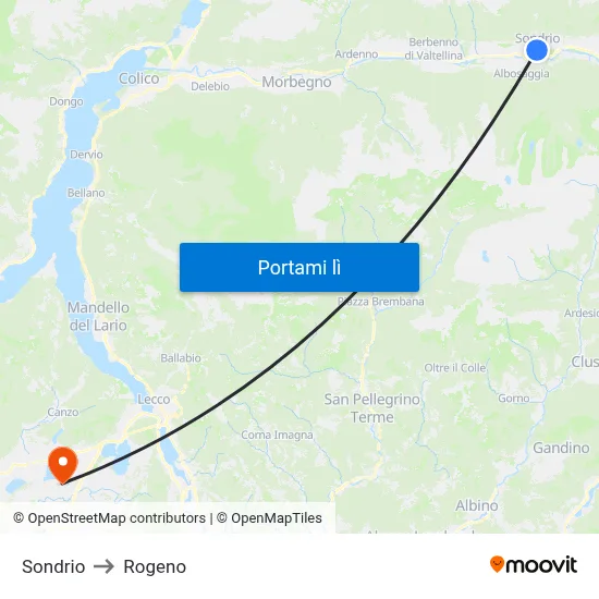 Sondrio to Rogeno map