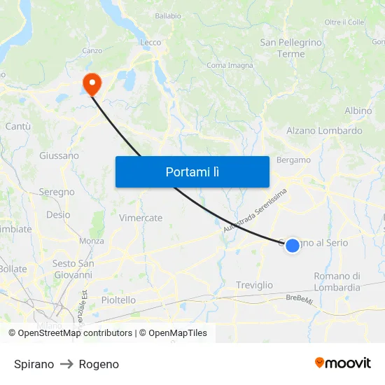 Spirano to Rogeno map