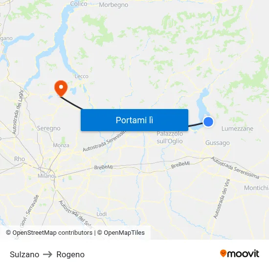 Sulzano to Rogeno map