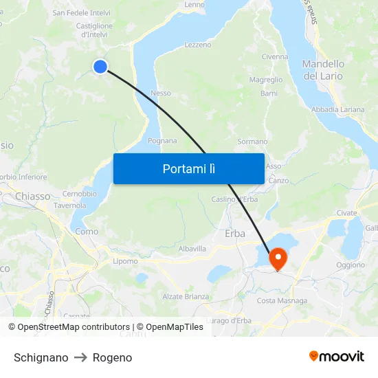 Schignano to Rogeno map