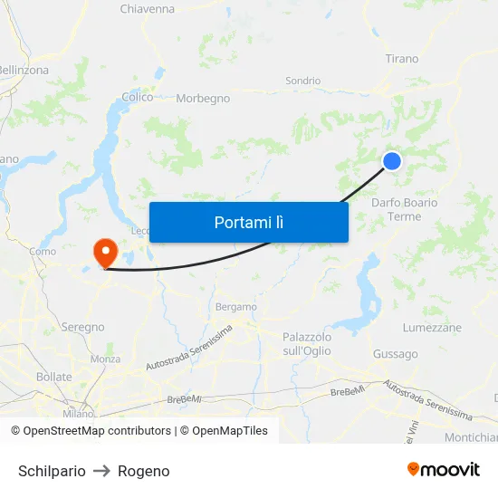 Schilpario to Rogeno map